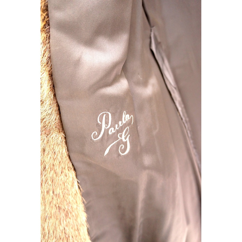 Vintage 1960s Brown Fur Coat Long Minimalist Real Fur Size L XL Luxury Womens - Picture 9 of 16